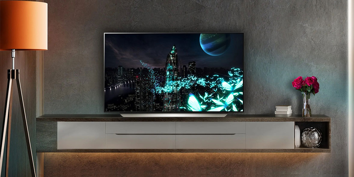 LG 4K OLED TV displaying the night sky