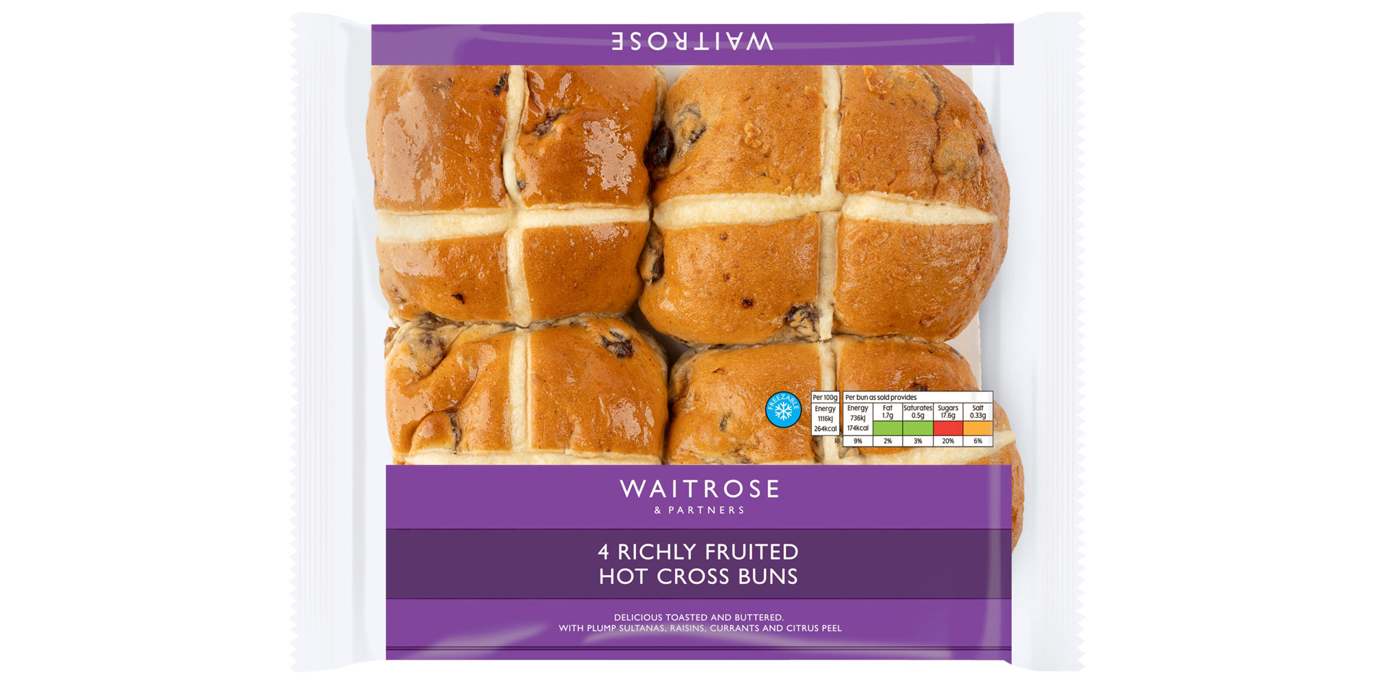 Waitrose Richly Fruited Hot Cross Buns