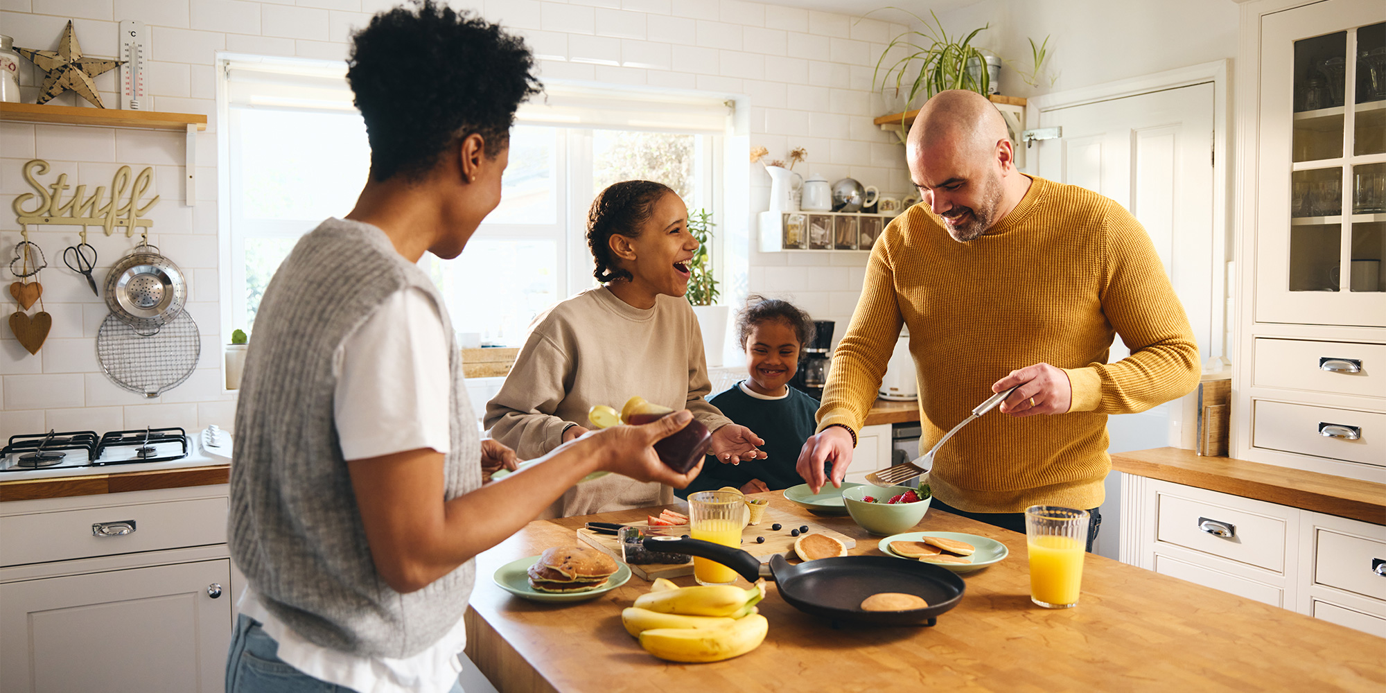 A family gathered for breakfast
