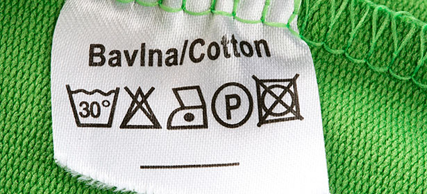 Laundry symbols on a clothes label